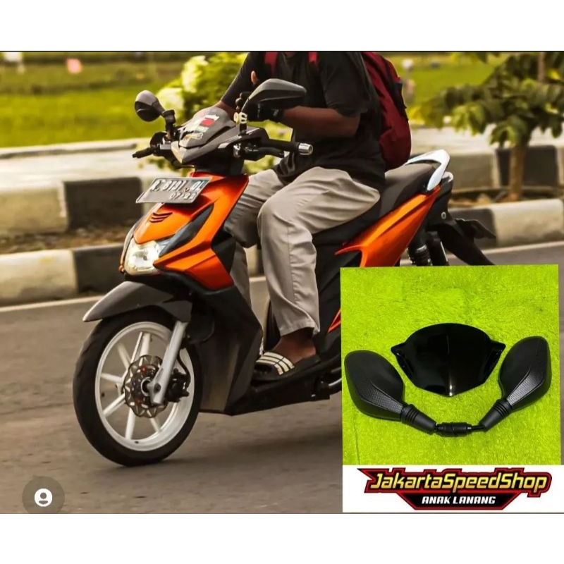 Paketan visor variasi bahan akrilik honda beat karbu plus spion click polos thailand universal