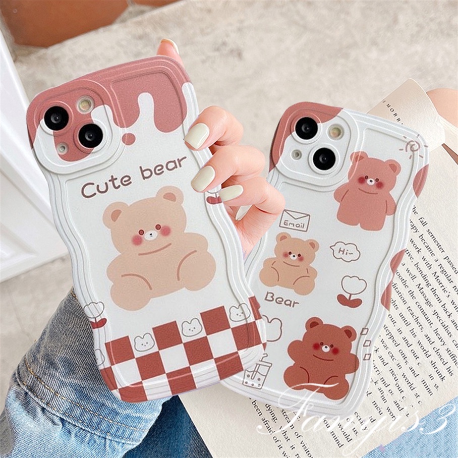 Realme C55 C35 C31 C30 GT 9 Pro+ C25Y C21Y C25s C12 C21 C20 C20A C11 C17 7i C15 8 7 6 5 Pro 8i 5i 5s 6i Narzo 50A 50i Cute Bear Wave Frame Phone Case TPU Soft Cover
