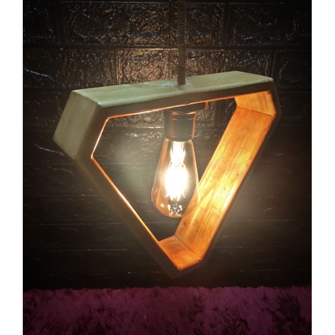 Lampu hias gantung segitiga / lampu unik / lampu hias kayu jati belanda