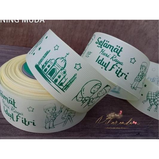 

GALB-212 : Pita Lebaran / Pita Idul Fitri Grosgrain 3,8cm (per rol) - kuning muda