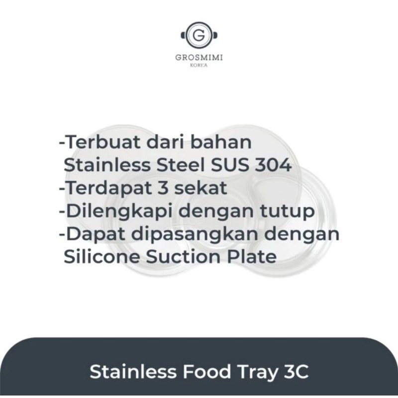 READY GROSMIMI STAINLESS Baby Food Tray 3C ( Include Cover )