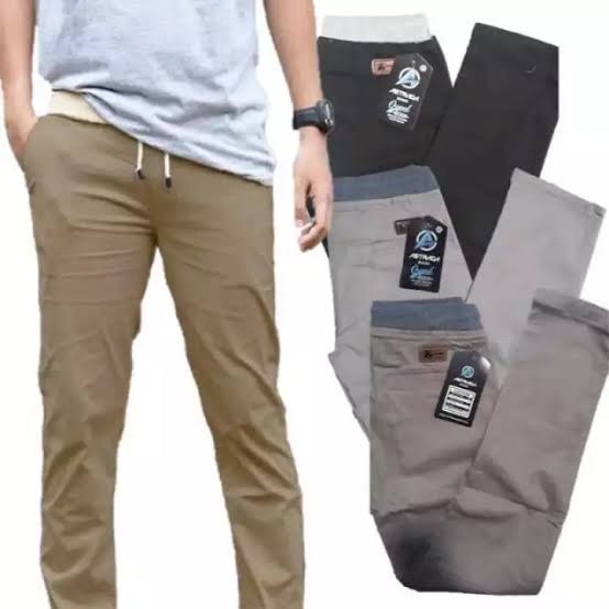 Celana Panjang Pria Outdoor Abu Remaja Formal Reguler Oversize N6T3 Pinggang Karet Olahraga Long Pan
