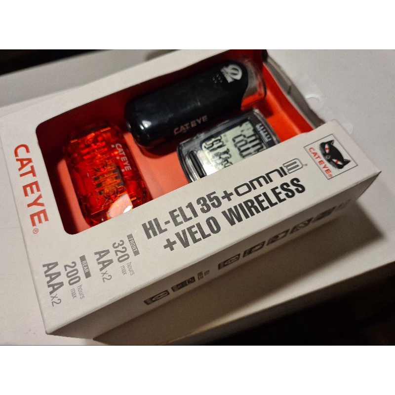 CAT EYE PAKET MURAH Wireless Velo Speedometer Lampu Depan HL-EL135 Lampu Belakang OMNI 3 Cat Eye Speedo Meter Sepeda