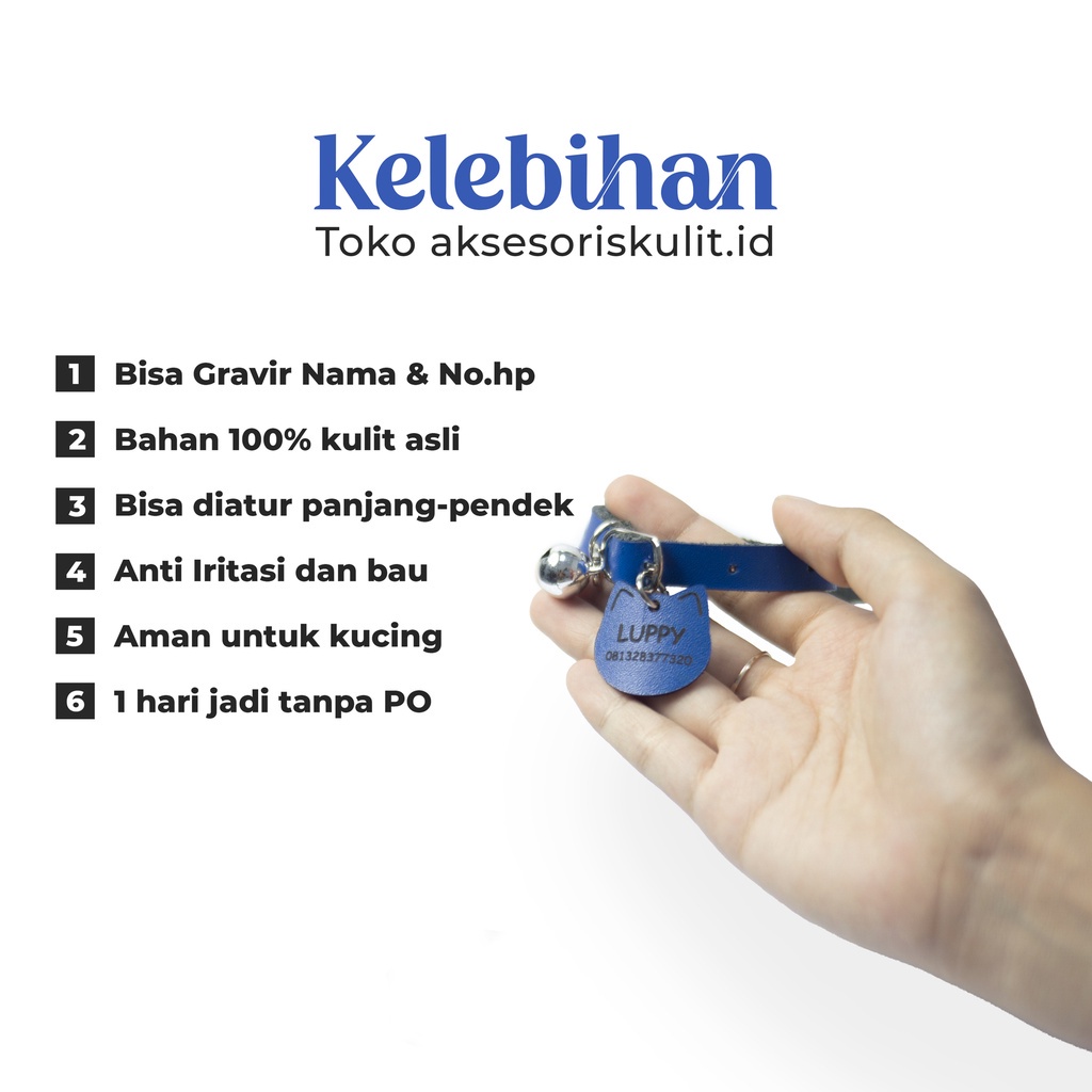 Aksesoriskulit.id Kalung kucing kitten kulit sapi asli bisa custom nama dan no.Hp