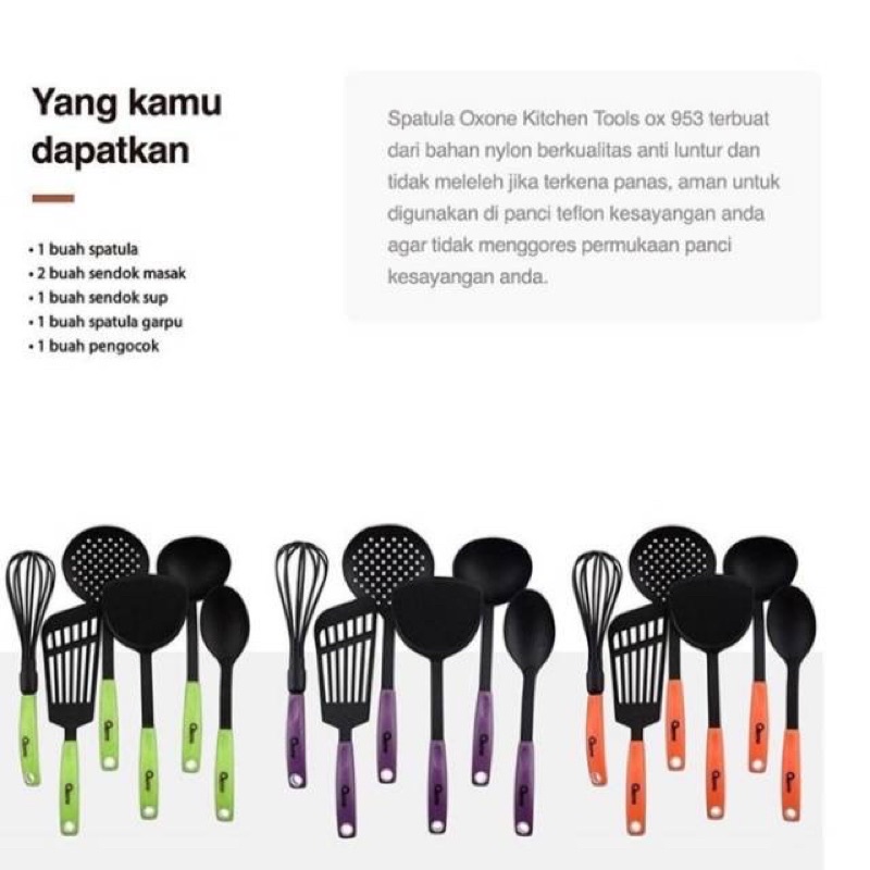 Spatula OXONE ox-953 Kitchen tools oxone 6pcs Nylon tahan panas