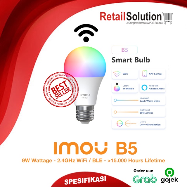 Smart Bulb Lamp RGB Lampu Bohlam 9W - Imou B5 WiFi Wireless Bluetooth