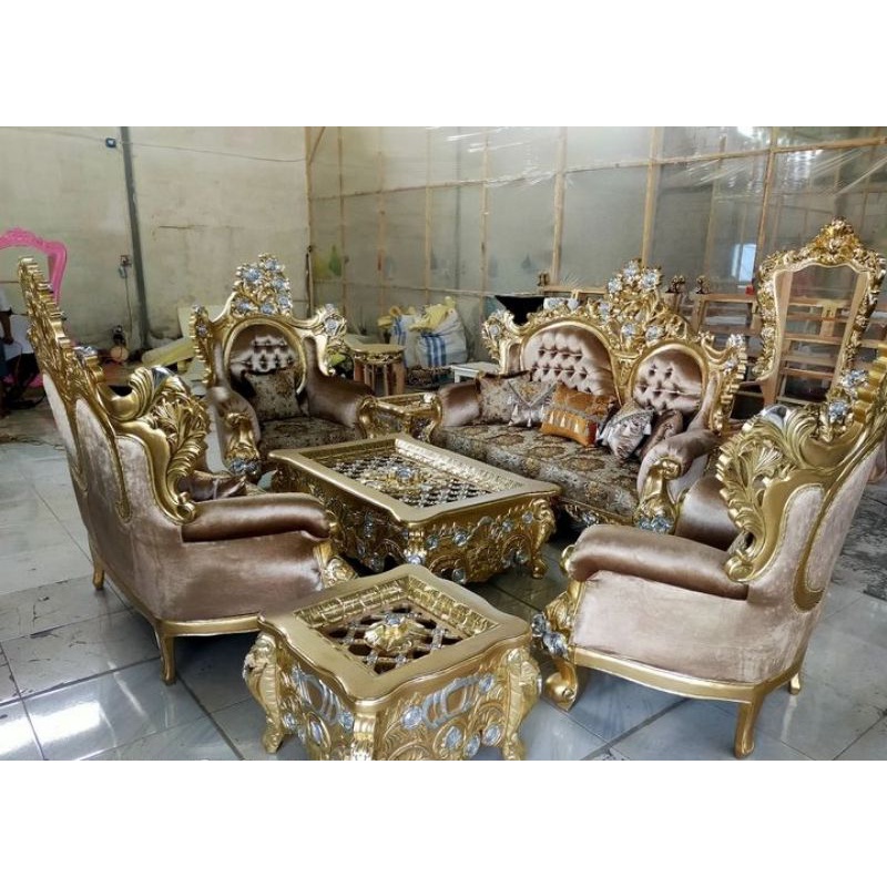 kursi tamu jok motif bunga seribu kayu jati/sofa sultan kayu jati/sofa mewah