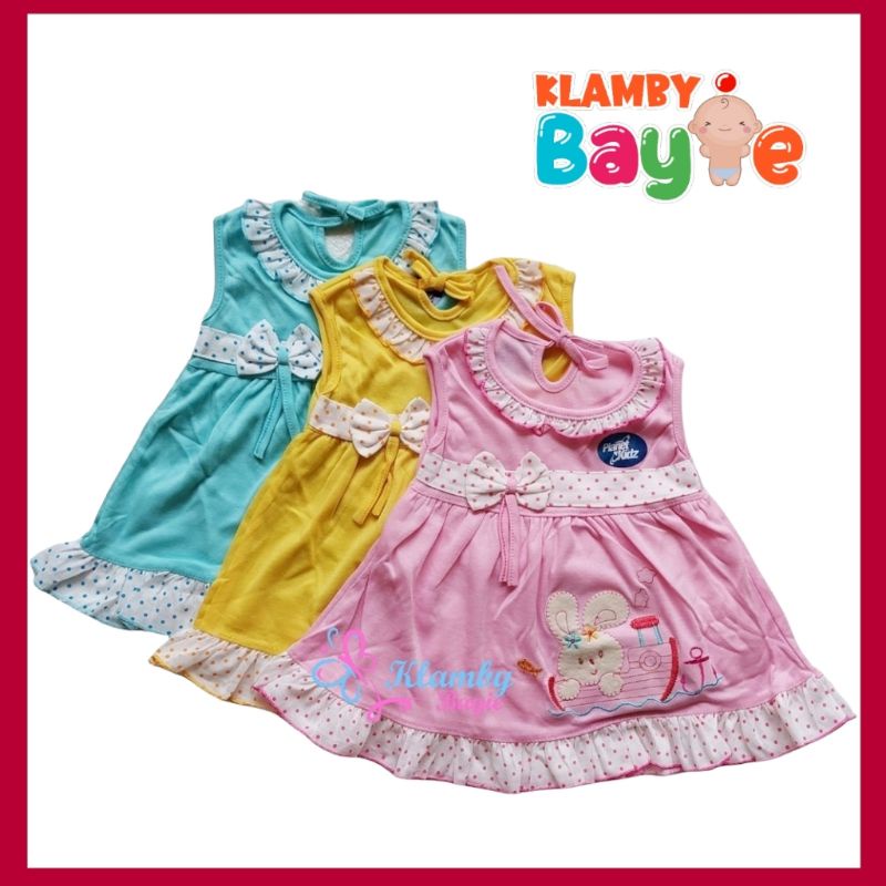 PLANET KIDZ Dress Rok Bayi 0 - 6 Bulan Motif Kelinci Pita Samping / Baju Bayi Perempuan Baru Lahir M