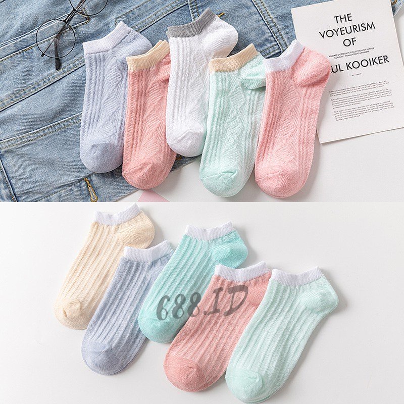 Kaos Kaki Wanita Korea Style Kaus Kaki Pendek Semata Kaki Bahan Katun Short Ankle Sock Fashion Casual Sport Motif Garis KSK 04