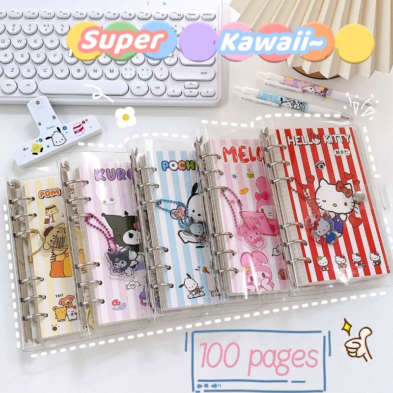 Sanrio A6 Ring Notes Lucu Journaling Loose Leaf Desain Anime Cinnamoroll Kawaii Lucu Untuk Stationery Sekolah / Kantor