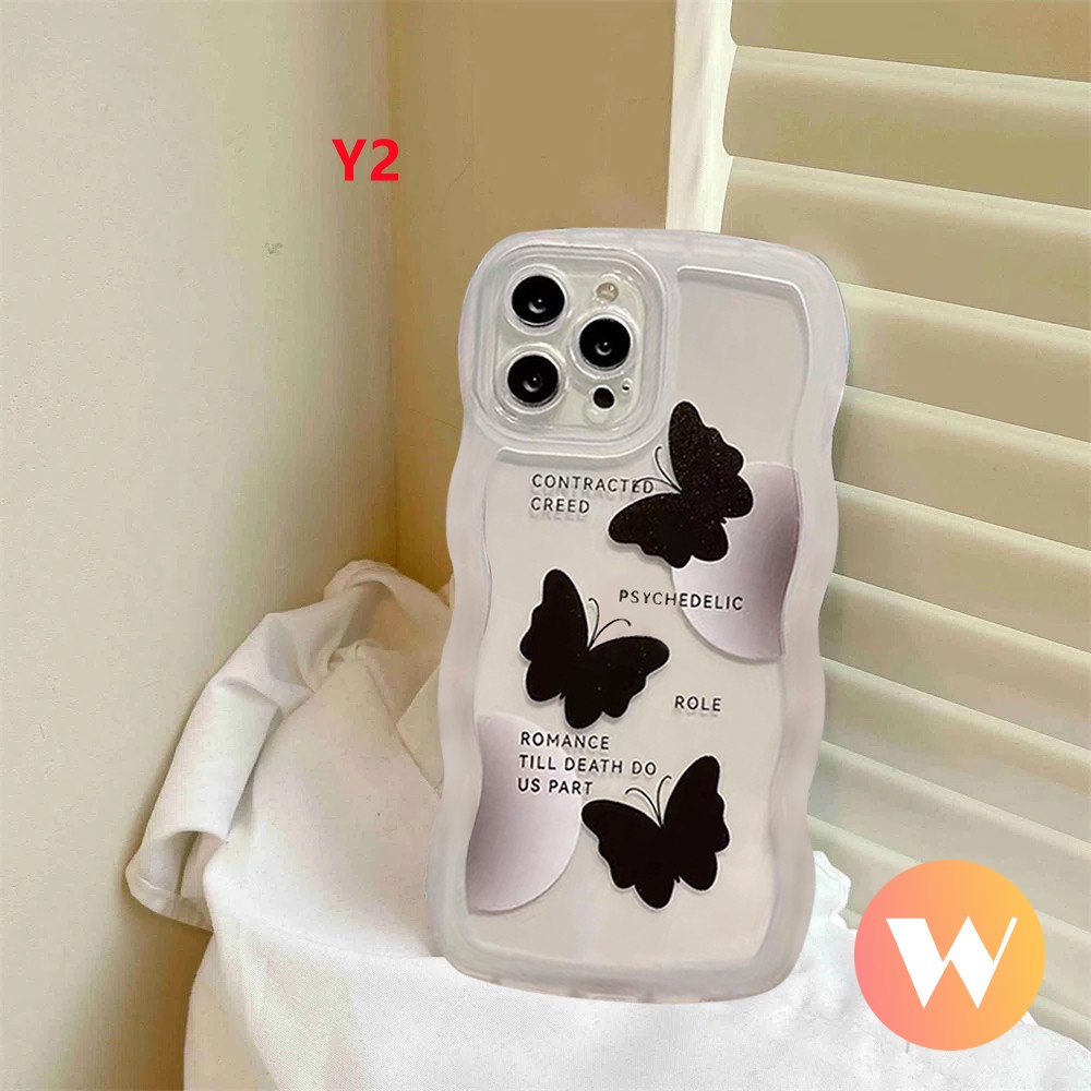 Casing Romance Black Butterfly Case Redmi Note11 11s Note11 10 Pro Max Plus 9 9s 9pro Note 10s 10 Note8 Redmi A1 10C 9T 9A 10A 9 10 9C NFC Soft TPU Wavy Edge Phone Cover