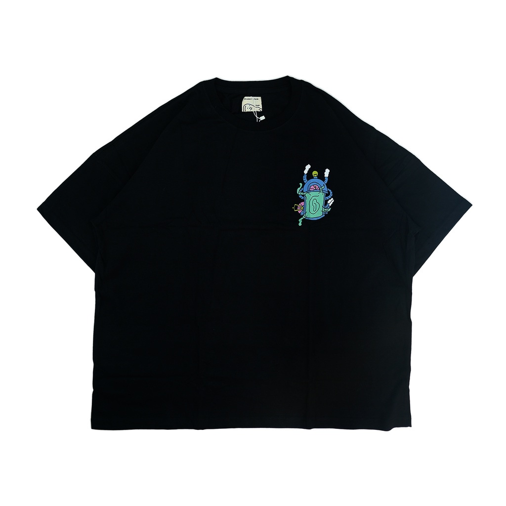 PEANUT STAIN - Time Machine Black Wide Shoulder Oversized Tshirt