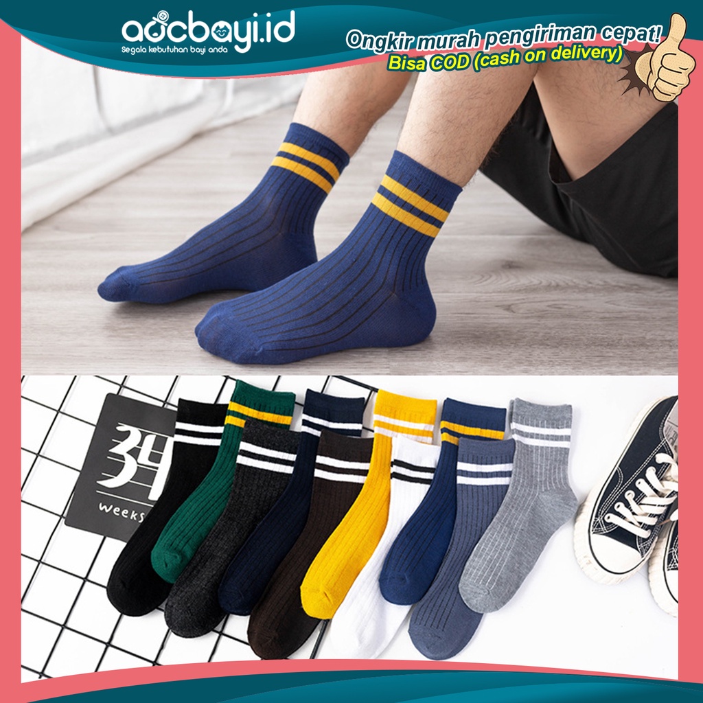 ☀ACCBAYI☀ KK08 Kaos Kaki Panjang Motif Polos Garis Sock Kaoskaki Wanita Unisex Pria Import Murah