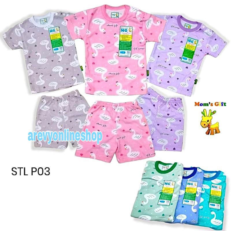 Setelan Baju Bayi Oblong Pendek Anak Moms Gift Baju Pendek Celana Pendek Motif Angsa S M L XL 3 - 24 Bulan