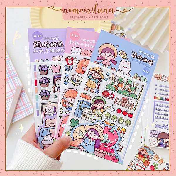 

1 set isi 4 lembar sticker cute kawai momo girl sticker deco diy belum kisscut kawai estetik MK1361