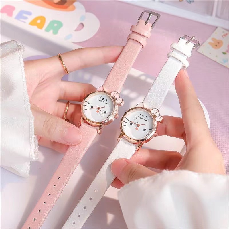 Jam Tangan Wanita Sederhana Korean Fashion Motif Hello Kitty Analog Quartz