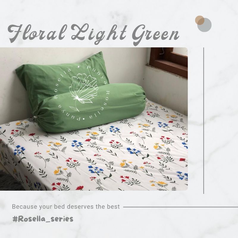 Sprei Motif Bunga Cantik Vintage Katun Lokal Sage Pastel Floral Yellow Gold Kuning Hijau Botol