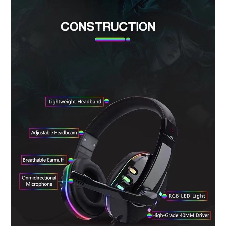 HEADSET GAMING LED SOYTO SY733 RGB/HEADSET GAMING LED + MICROPHONE /KABEL JACK 3.5mm