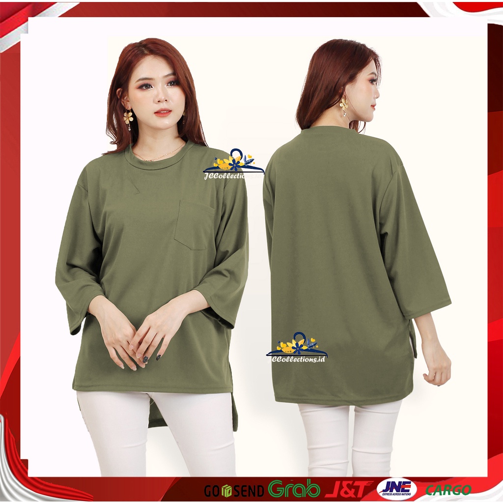 Kaos Jumbo Wanita Oversized Lengan panjang  wanita Gaya Korea  variasi kantong - Jasminne JCCOllections