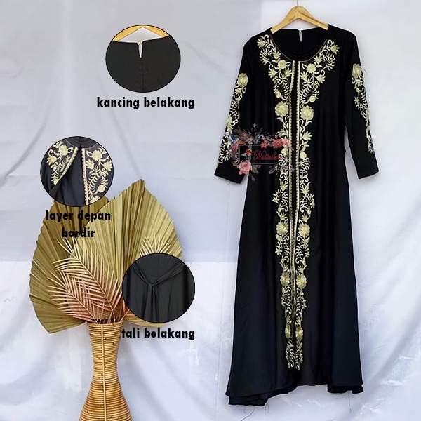 Abaya Hitam Navy Gamis Arab Turkey Layer Bordir Dress Arab Gamis Maxi Dress Free Pashmina Bahan Balotelli Full Bordir