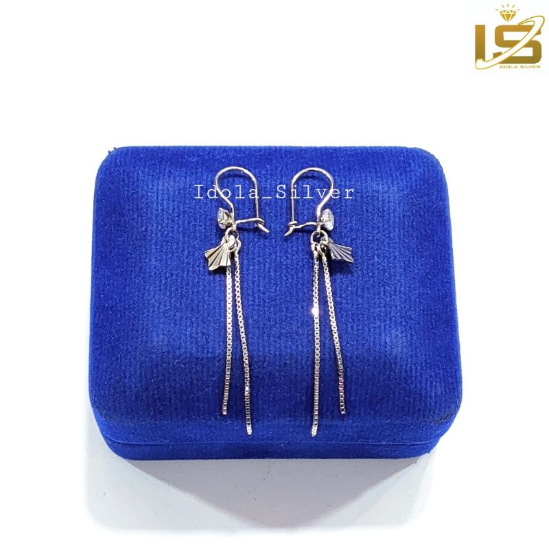 Anting Perak Asli Silver 925 Lapis Emas Putih Model Agogo Italy Double - Perak Asli