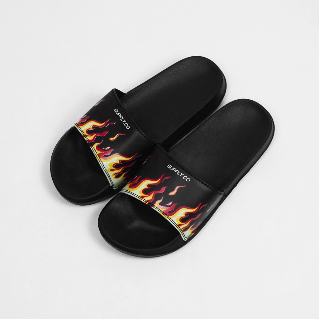 [SDL00027-28] Black Flame Sandal Slop Slide Pria wanita Original Supply.Co