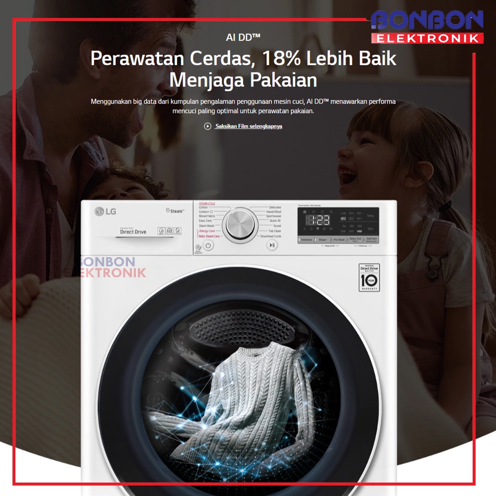 LG Mesin Cuci Front Loading 9kg FV1209S5W AI DD™ dengan Steam™