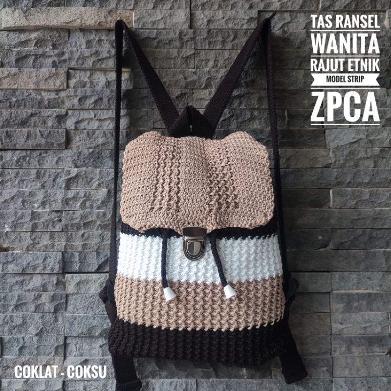 Tas Ransel Rajut Wanita Strip Milenial Terlaris