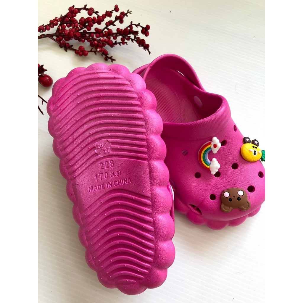 Sandal Sendal Anak Perempuan Usia 2 3 4 Tahun Jibbitz Pelangi Nanas Bahan Karet Import Alina 228-A1