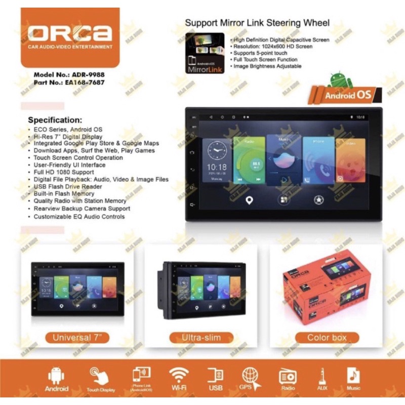 ORCA ADR-9988 Android 10inch HeadUnit