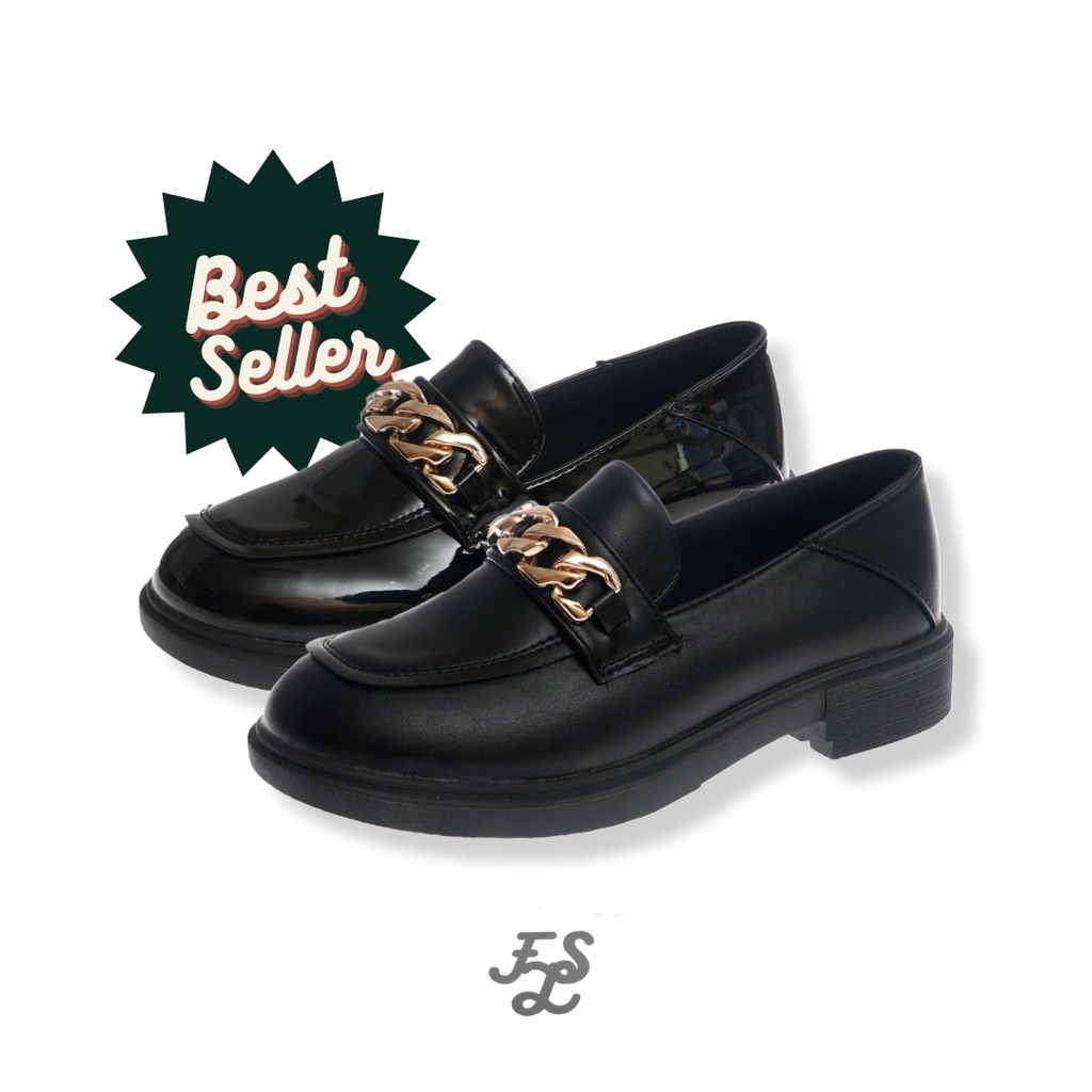 LUMMYSHOP SEPATU WANITA UNITY CHAIN LOAFERS BLACK IMPORT PREMIUM