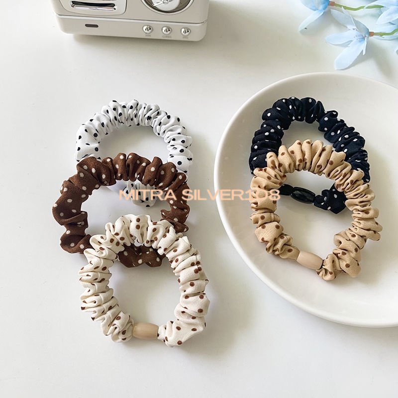 [MS108] KCR 04 - Ikat Rambut Motif Polkadot (per 1 PCS/Satuan) / Scrunchie Kekinian / Karet Rambut Aksesoris / Cepol Rambut / Ikat Rambut Gulungan Handuk Satin Sutra Nyaman Dan Elastis Impor Murah / Fashion Korea