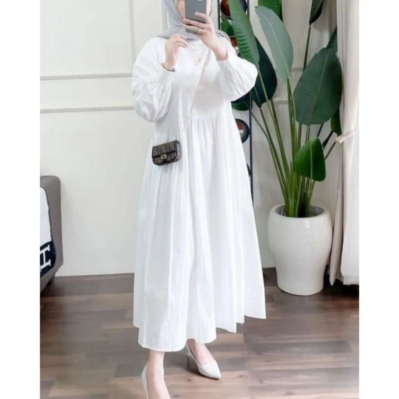 GAMIS PUTIH POLOS/MIDI DRESS MAT CRINKEL AIRFLOW/SIZE S M L XL