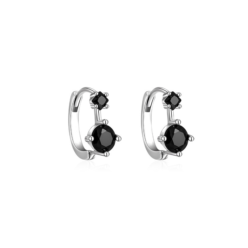 Anting Klip Silver S925 Hias Kristal Zircon Hitam Untuk Wanita