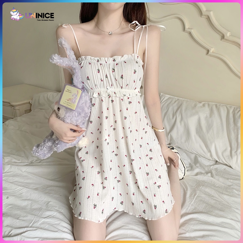 UNINICE [Pengiriman Rahasia] COD Daster Tali Satu Kekinian Terbaru Bunga Kecil Baju Tidur Sexy