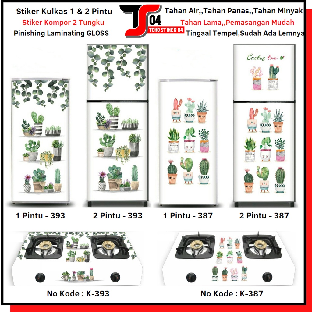 Stiker Kulkas LAMINATING GLOSSY 1 Pintu Motif Kaktus/Wallpaper Kulkas 2 Pintu dan Kompor 2 Tungku