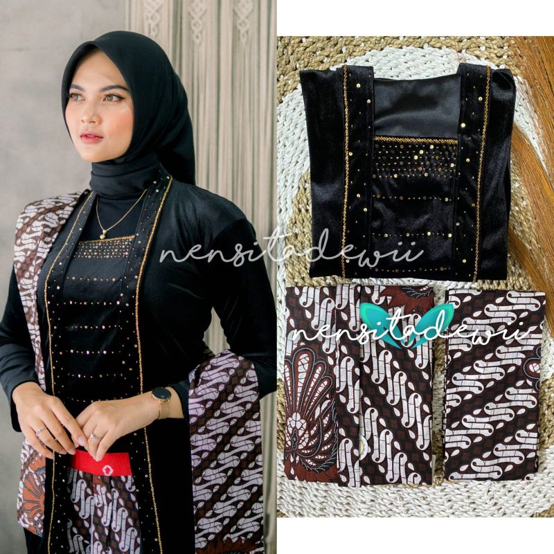 [1 Set, LHT03B] Kebaya Payet, Jarik Instan + Selendang Jarik / Model Pramudita