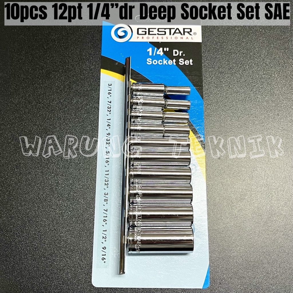 GESTAR SOCKET SET SAE 1/4&quot; DR 10 PCS WITH CLIP RAIL - KUNCI SOK SET INCH DENGAN KLIP REL