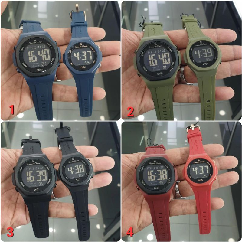 ORIGINAL GARANSI RESMI 1 TAHUN JAM TANGAN COUPLE ALEXANDRE CHRISTIE DIGITAL RUBBER STRAP ARLOJI WATC