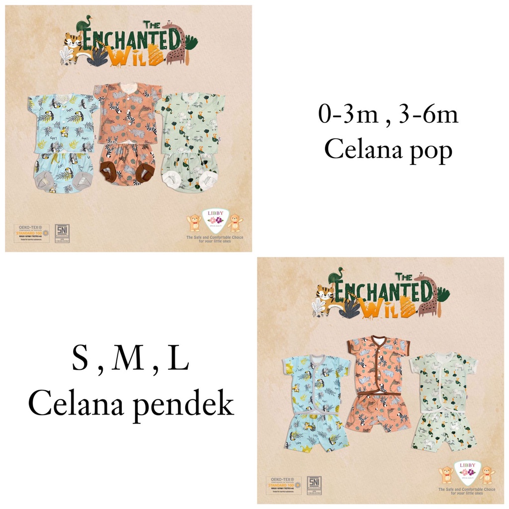 Libby Stelan Baju Kancing Depan Pendek + Celana Pendek 0-3m 3-6m SML