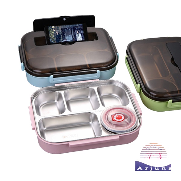 Kotak Makan 4 SEKAT - 5 SEKAT / Kotak bekal soup/ Lunch Box Stainless Tahan Panas Dan Anti Tumpah FREE TAS