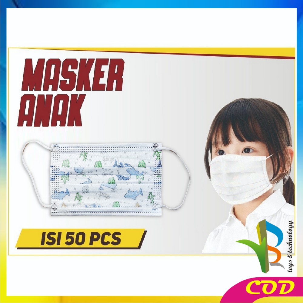 RB-C262 Masker Anak 3 Ply Karakter Isi 50Pcs Kids Face Mask Masker Earloop 3Ply Masker Disposable