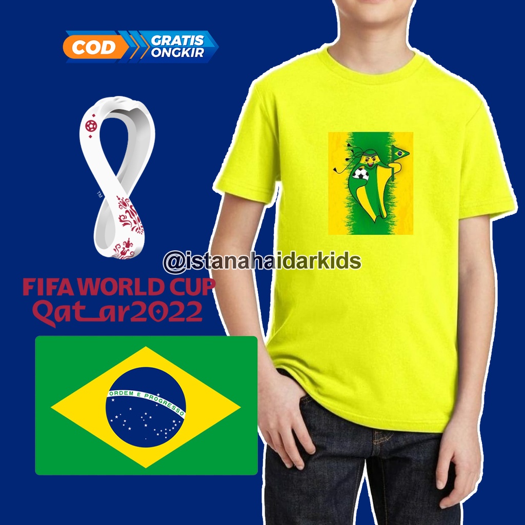 KAOS BRAZIL PIALA DUNIA QATAR 2022 ORIGINAL / KAOS BRAZIL ANAK LAKI LAKI WANITA CEWEK / BAJU BRAZIL 