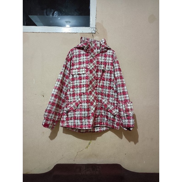 snowboard jacket Tartan outdoor waterproof by BB jaket tebal gunung wanita size M fit L
