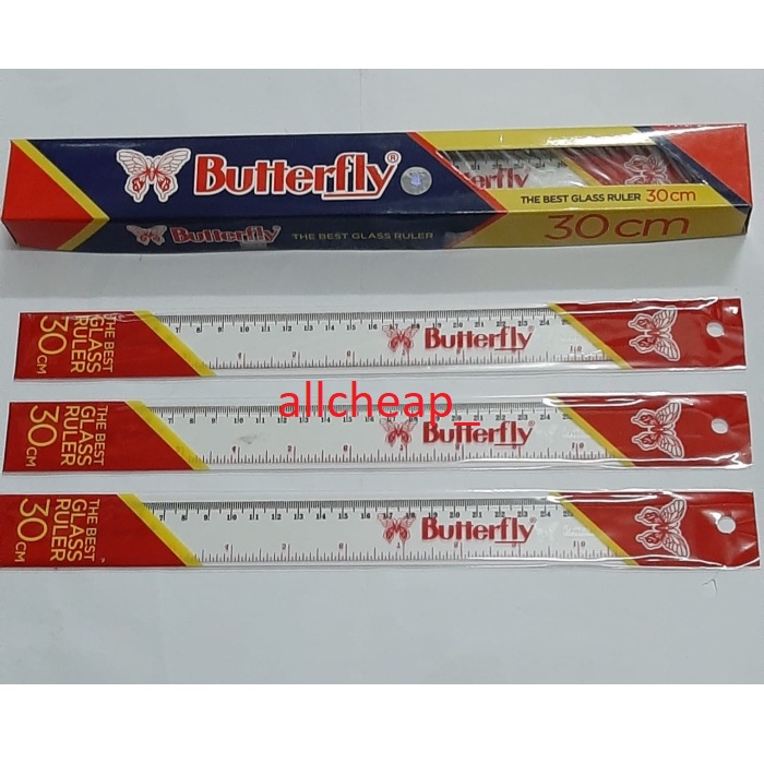 PENGGARIS 30 CM MIKA AKRILIK PLASTIK RULER ACRYLIC 30CM BUTTERFLY