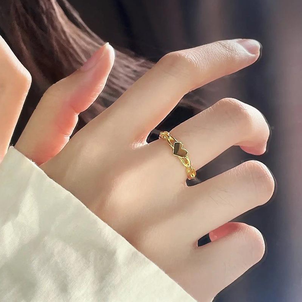 2023 Cincin Terbuka Adjustable Model Hati hollow Warna Emas Elegan Untuk Wanitahadiah