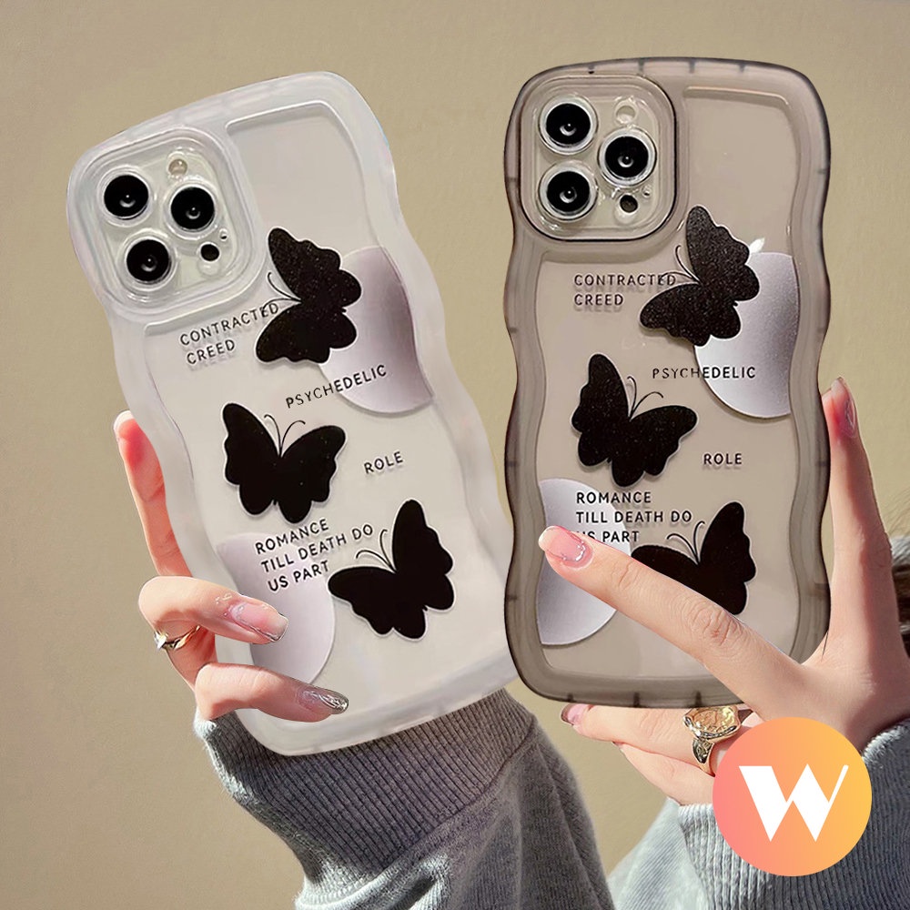 Case Asmara Kupu-Kupu Hitam Samsung A04s A12 A13 A52s A50 A23 A04 A53 A32 A33 A52 A50s A02s A30s A51 A22 A03s A21s A20 A03 M22 M12 A31 A11 Wavy Edge Soft TPU Anti Jatuh Phone Cover