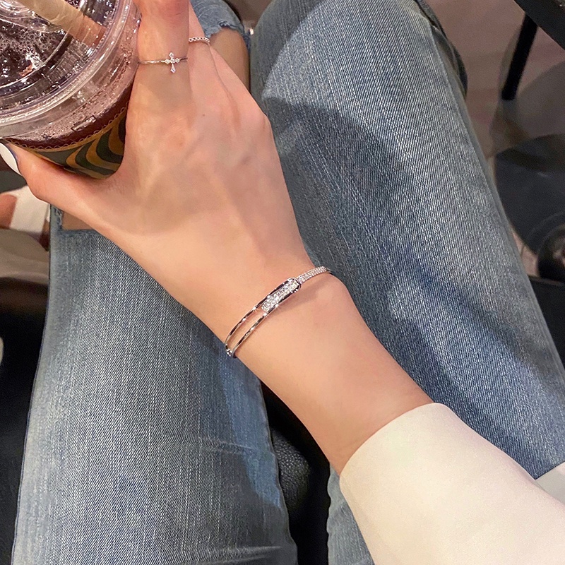 Gelang Tangan Open Cuff Hias Kristal Berlian Imitasi Warna Silver Mewah Berkilau Untuk Wanita 2022