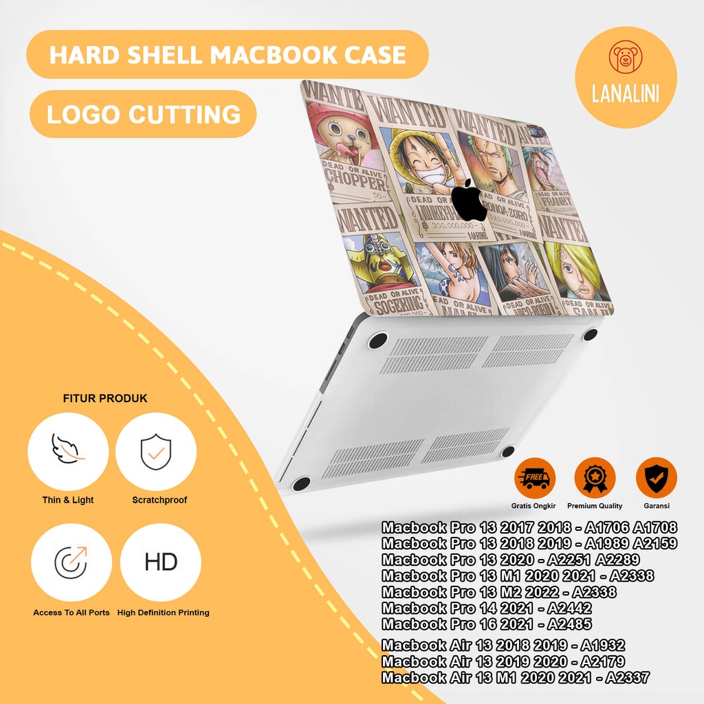 Case Casing Protective Pelindung Laptop Macbook Air Pro 13 14 16 M1 M2 2017 2018 2019 2020 2021 A1932 A2179 A2337 A1706 A1708 A1989 A2159 A2251 A2289 A2338 Gambar Kartun Cartoon Anime Onepiece Warna Coklat Brown Kombinasi Motif Lucu Hardcase Murah