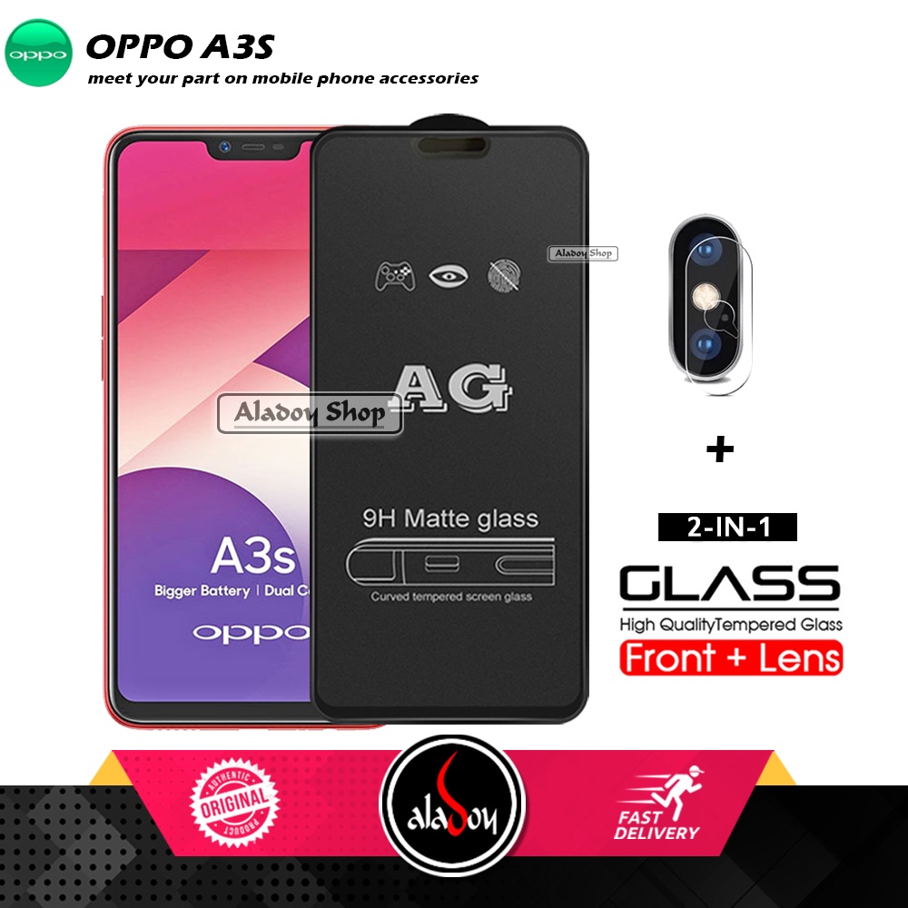 Oppo A3S PAKET 2IN1 Tempered Glass Matte Anti Glare Full Layar dan Tempered Glass Kamera